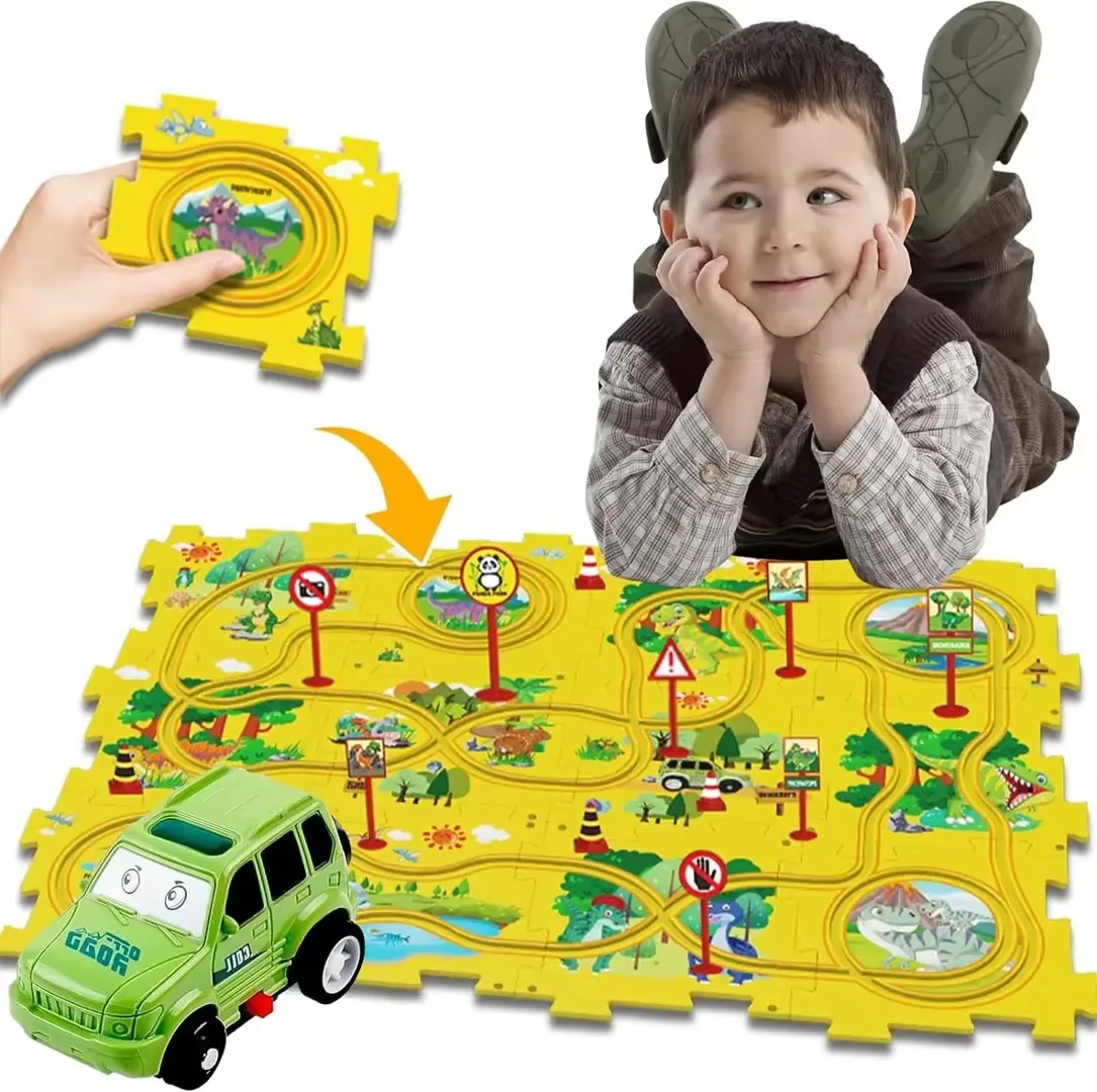 New DIY Assembly Electric Car Automatic Rail Children Puzzle Electric Railroad Speeder City Scene Construction Education Toys