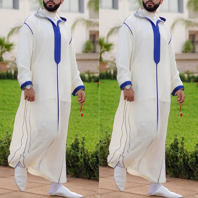 Muçulmano jubba thobe roupas dos homens com capuz ramadan robe kaftan abaya dubai turquia roupa islâmica masculino casual solto robe