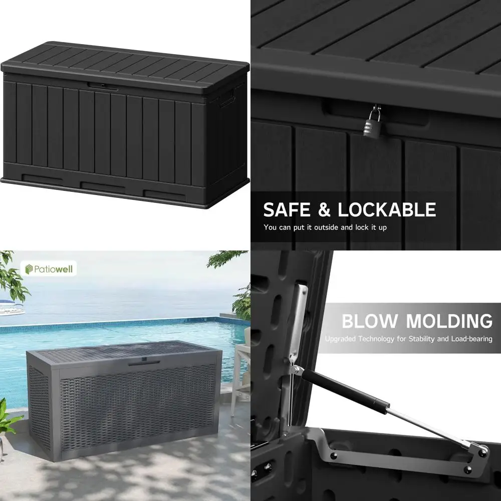 

Large Waterproof Outdoor Storage Box for Patio Furniture and Garden Tools, 90 Gallon Resin Deck Box in Black