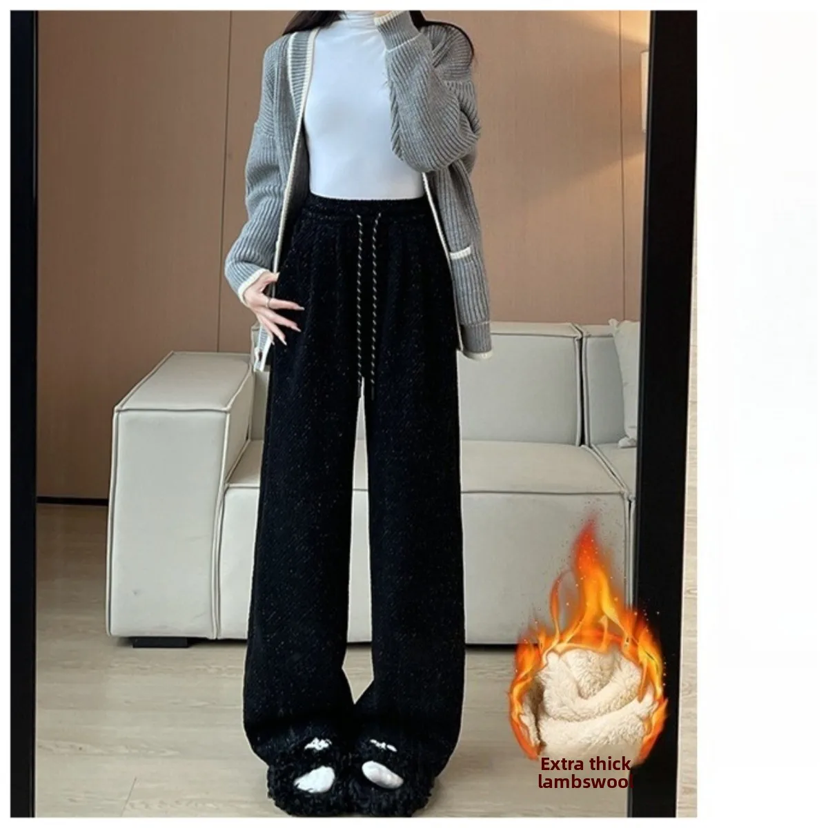 

Женские брюки из овечьего флиса, шерстяные полоски, плюшевые утолщенные мягкие флисовые брюки из синели, термоплюшевые брюки, широкие спортивные штаны в стиле ретро