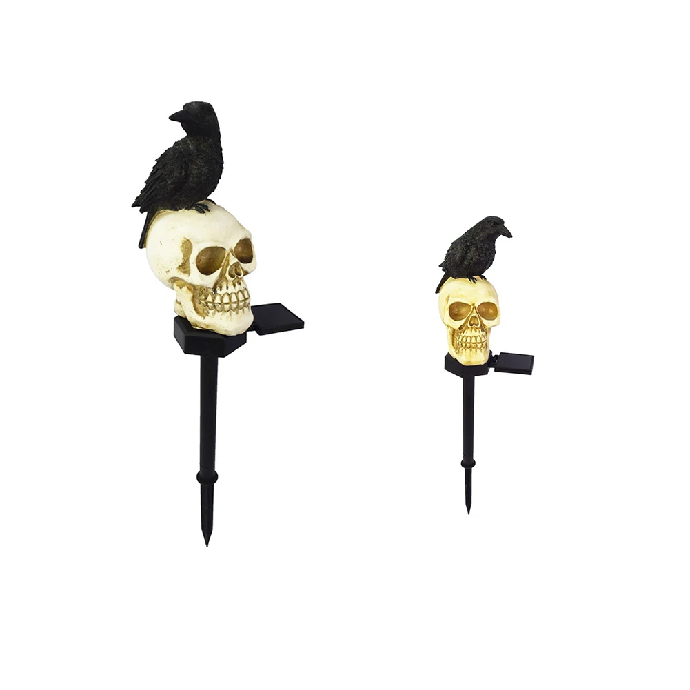 Halloween Decorations Outdoor Solar Scary Skull Lights, Realistic Skeleton Crows Solar Walkway Lights Waterproof Garden Lights