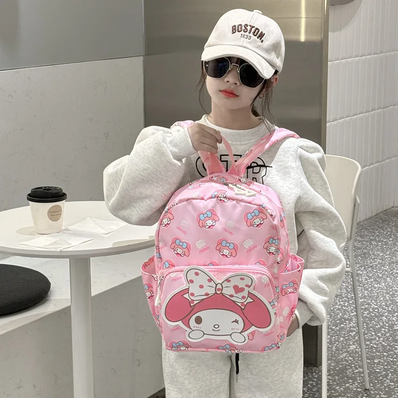 Hello Kitty Sanrio ransel Anime, Kuromi Cinnamoroll tas sekolah dengan dompet pesona, mahasiswa gadis perjalanan kasual ransel bepergian