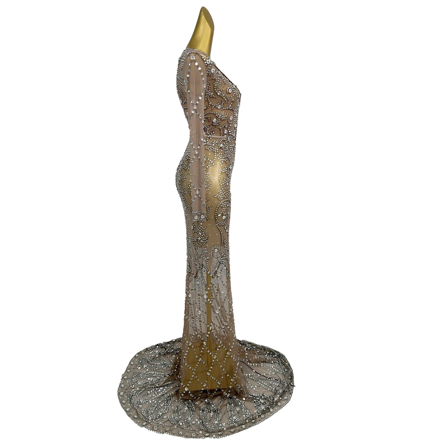 Suofeiya Elegant Women Evening Dress Sexy Perspective Hollow Out Long Dress Wedding Banquet Birthday Dance Party Cocktail Dress