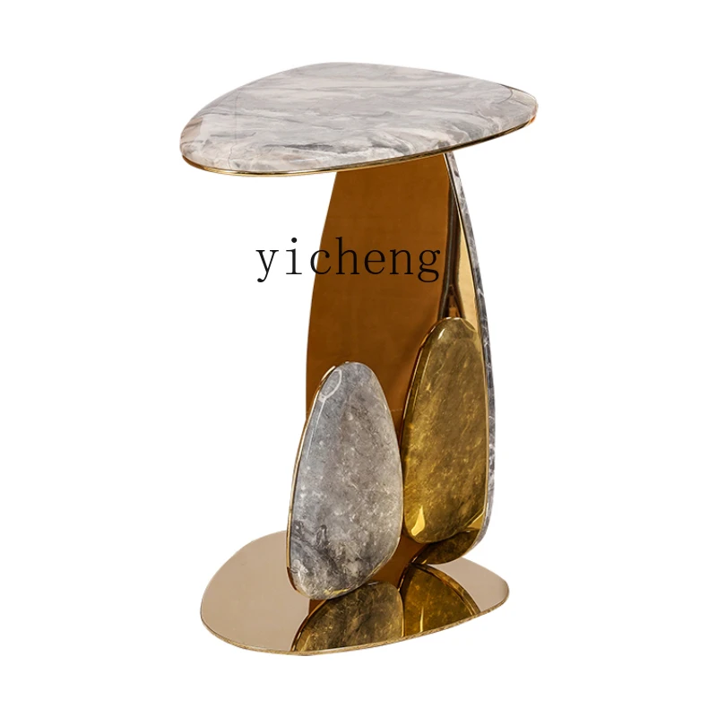 

Tqh Light Luxury Side Table Simple and Natural Marble Tea Table Minimalist Living Room Removable Stainless Steel Corner Table