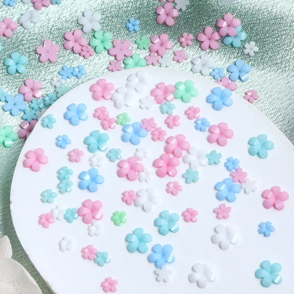 400pcs/bag Acrylic Flower 3D Resin Filling Accessories Mixed Color Cute Five-Petal Mini Florets Spring DIY Jewelry Crafts Making