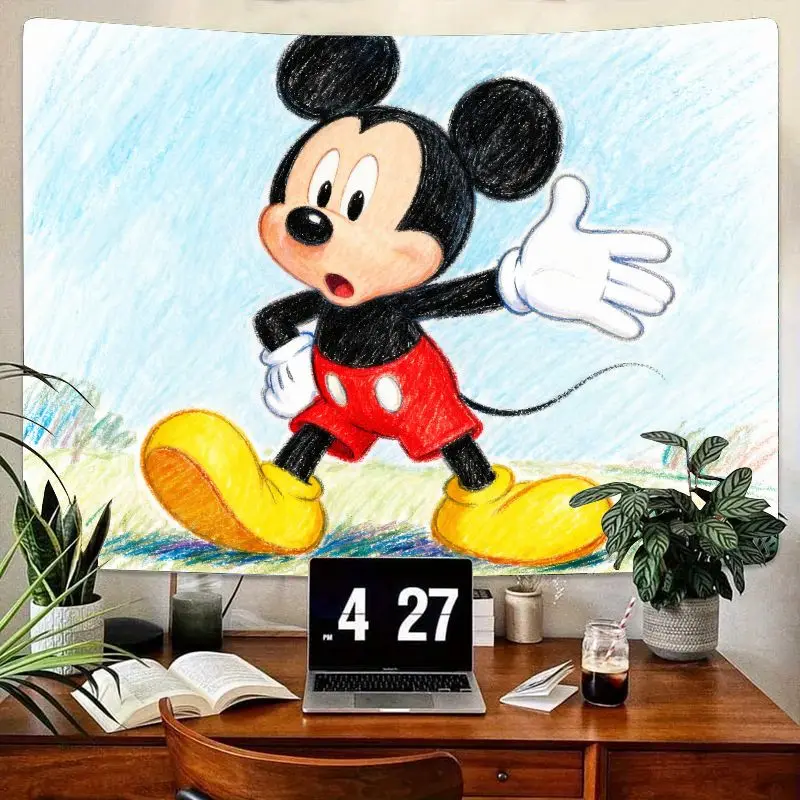 

1PC Disney Mickey Mouse Classic Hand-drawn Cartoon Tapestry Cute Kids Room Wall Art Dorm Decor Gift for Fans