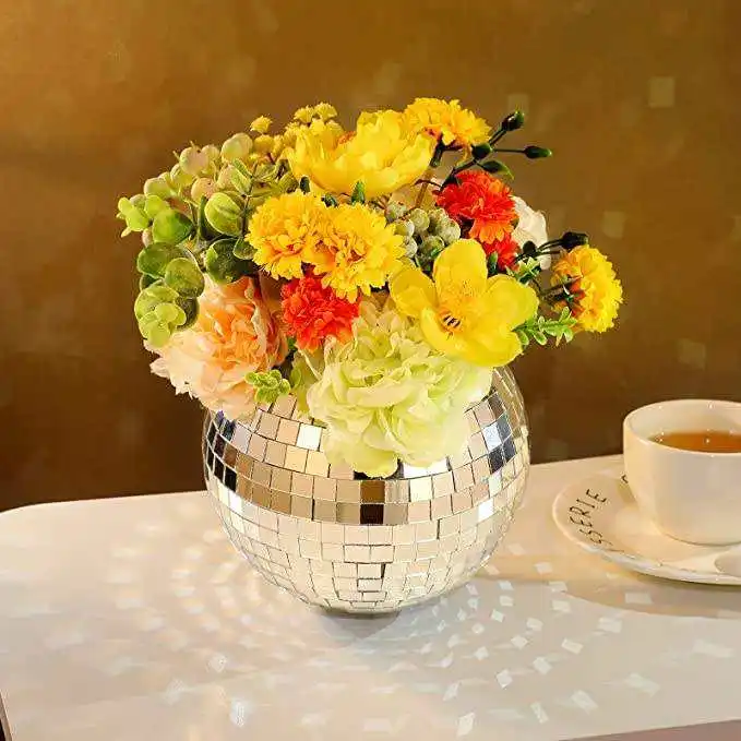 Disco-Spiegelkugel Hängender Blumentopf Sukkulenten-Pflanzgefäß für Innen- und Gartenbereich Wanddekoration Vase mit Holzring-Kette – Detail 20
