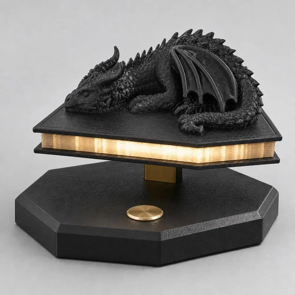 3D Levitating Dragon Book Lamp Magnetic Floating Fantasy Night Light PLA Dragon Sculpture for Bedroom Study Desk Decor