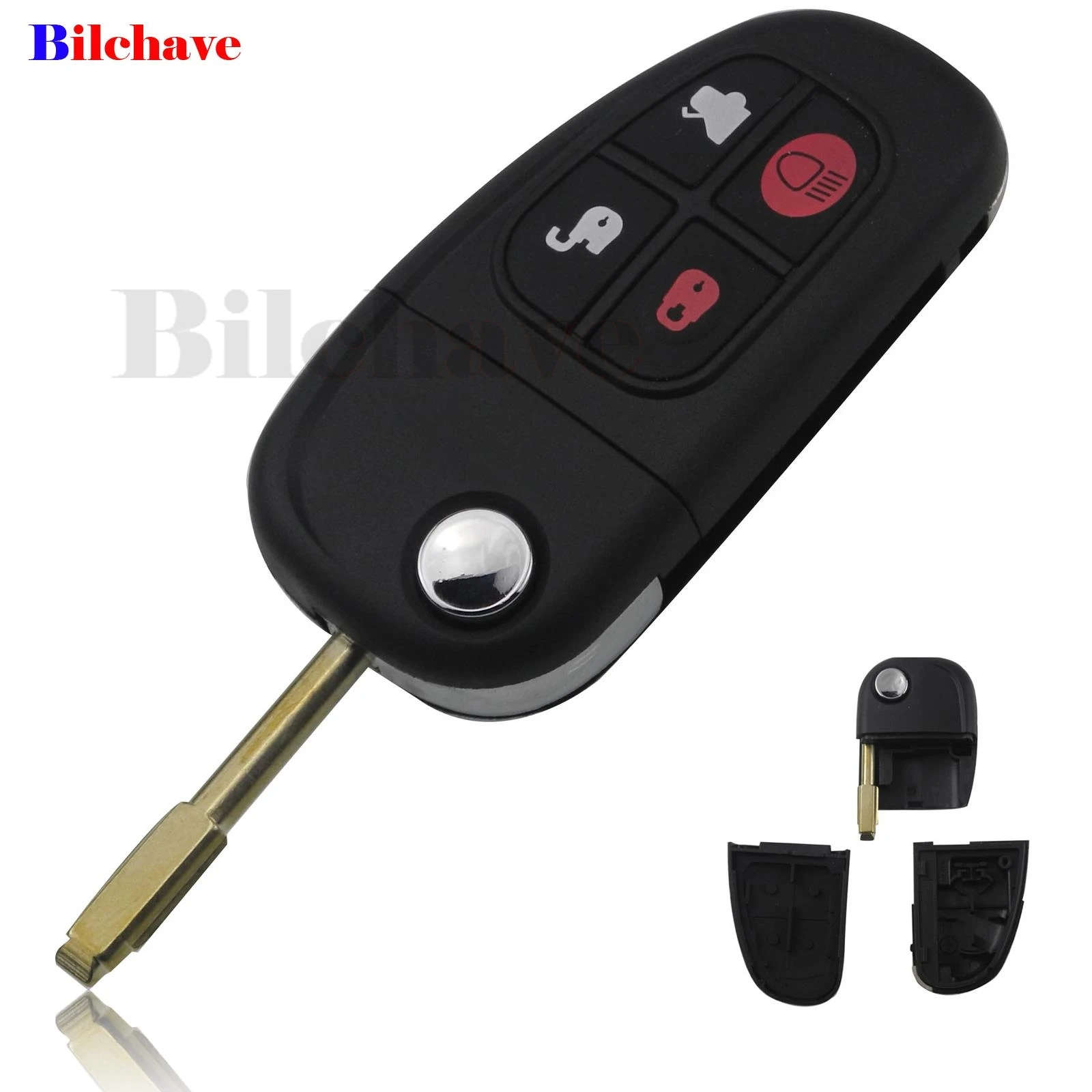 

jingyuqin 4 Buttons Replacement Flip Folding Remote Car Key Case Shell For Jaguar X type S type XJ type XK Type With Uncut Blade