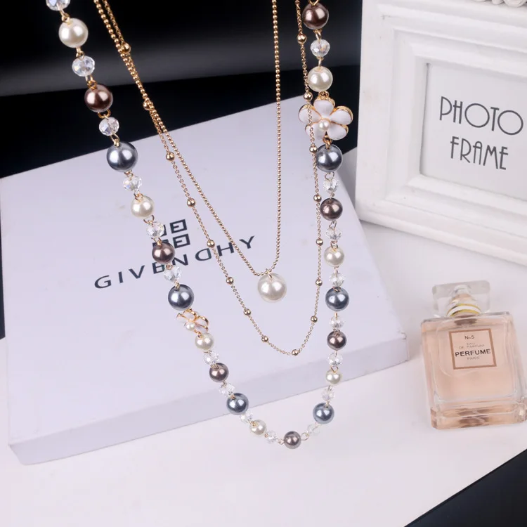 Luxury Brand Long multi-layer pearl Necklace sweater chain women\'s fashion hanging chain decorative necklace wholesale