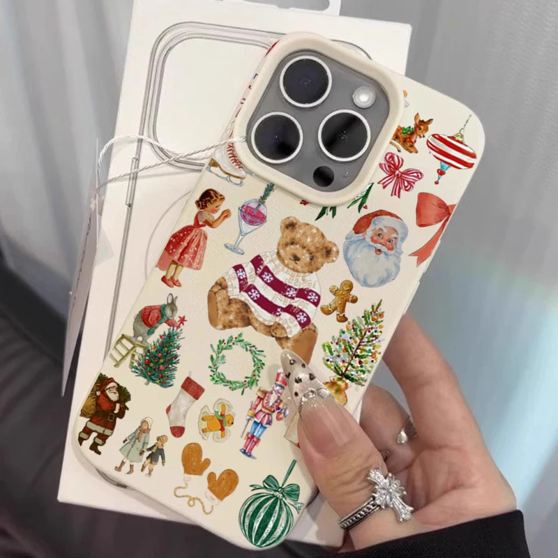 الكرتون الدب عيد الميلاد Lichee الجلود نمط جراب هاتف ل ممن لهم Realme 15 P3X 14 13 12 11 9i C75 C63 C55 C35 برو زائد 4G 5G