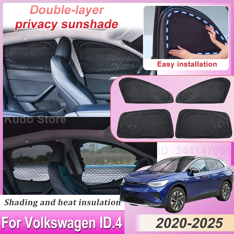 

Двухслойный солнцезащитный козырек для Volkswagen VW ID.4 2025: Аксессуары 2020-2024, защита от солнца и посторонних глаз, сетчатые солнцезащитные шторки на окна автомобиля, запчасти