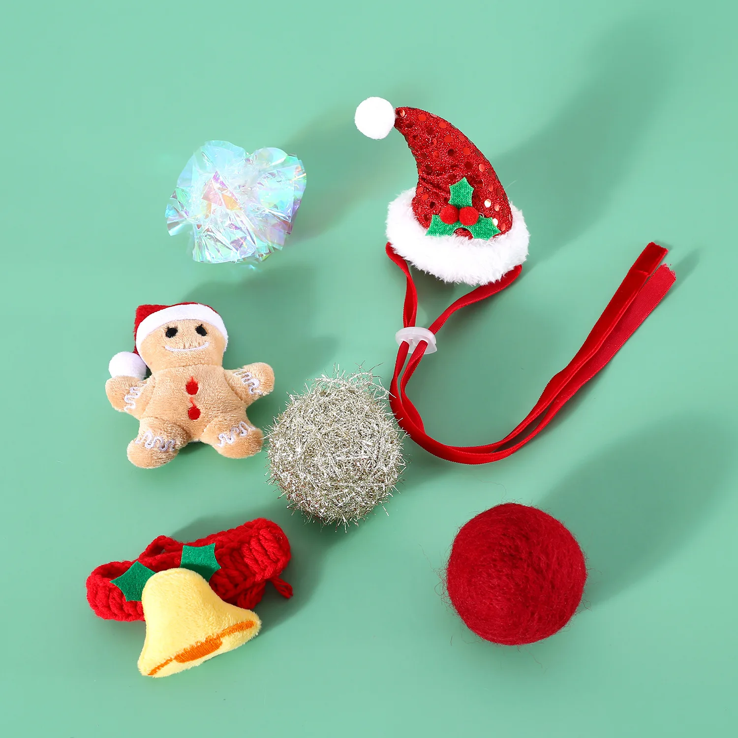 2024 Cat Christmas Toy Gift Box Wool Ball Hat Knitted Bell Collar Wool Ball Pet Decoration Set