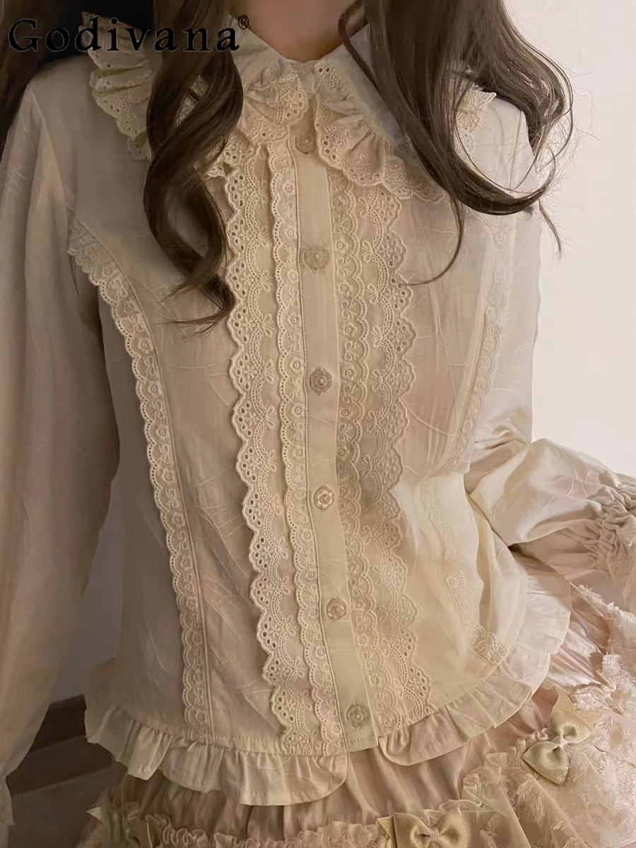 

Winter Lolita JSK Inner Wear Doll Collar Top Sweet Girl Cute Lace Long Sleeve Versatile Base Shirt