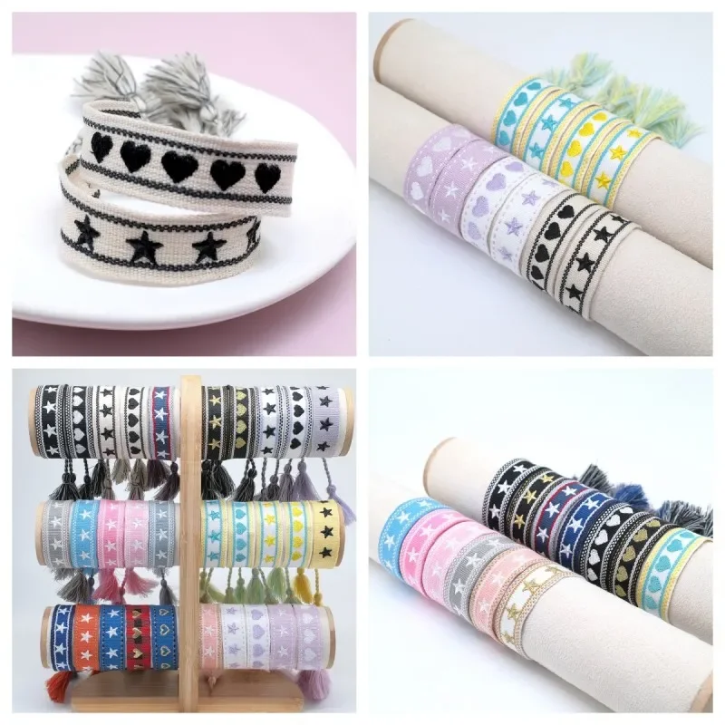 Bohemia Ethnic Style Embroidery Star Logo Bracelet For Women Handmade Woven Tassel Hand Wrist Strap Fashion Jewelry Wholesale