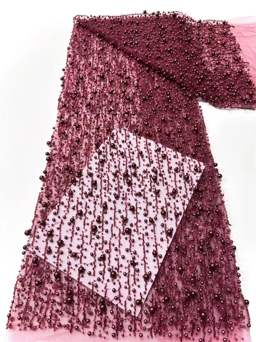 

Nigerian Heavy Handmade Beaded Tulle Lace Fabric 2025 African Luxury Sequins And Pearls Net Lace Fabric For Wedding Dress H48-1