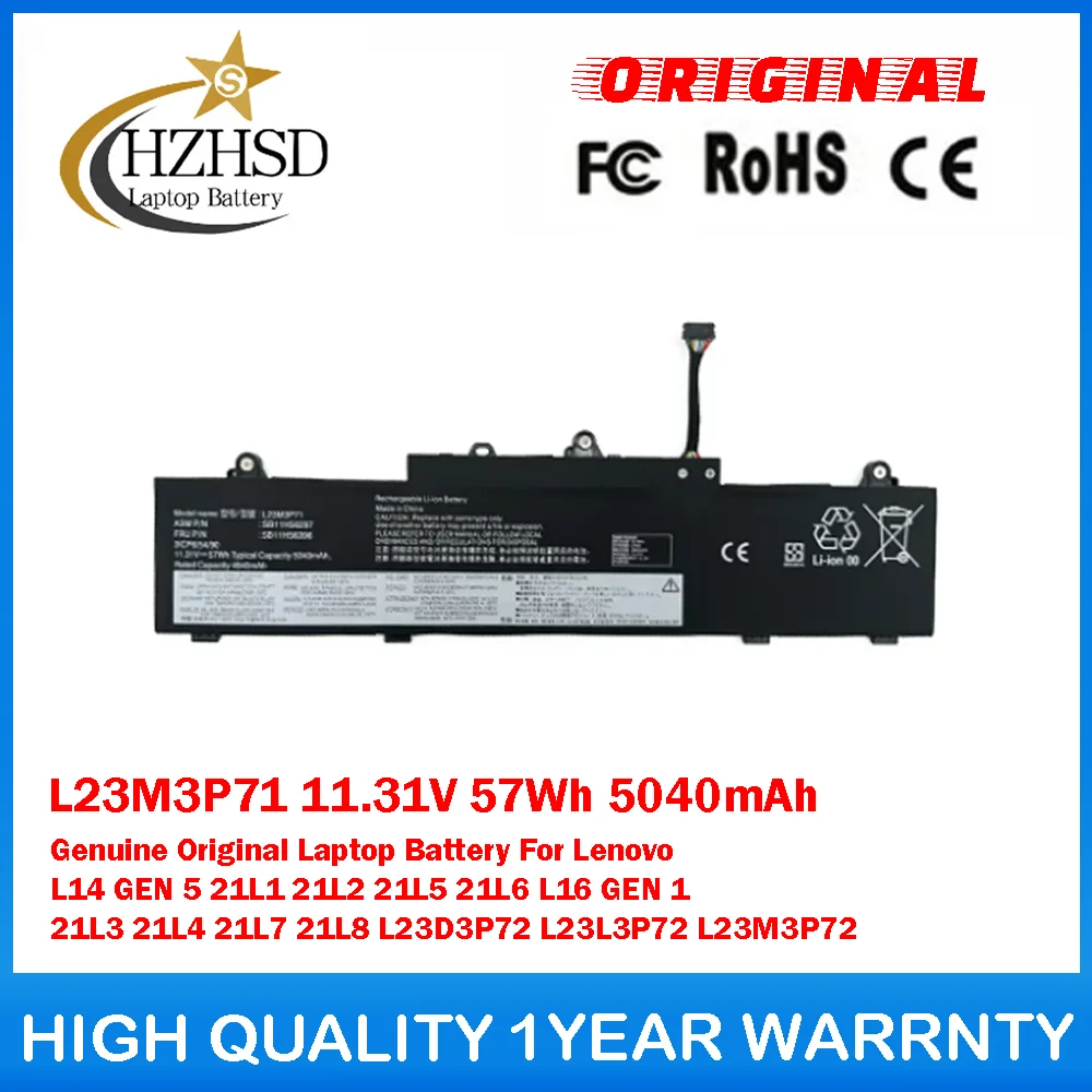 

L23M3P71 11.31V 57Wh 5040mAh Genuine Original Laptop Battery For LenovoL14 GEN5 21L1/2/5/6 L16 GEN1 21L3/4/7/8 L23D3P72 L23L3P72