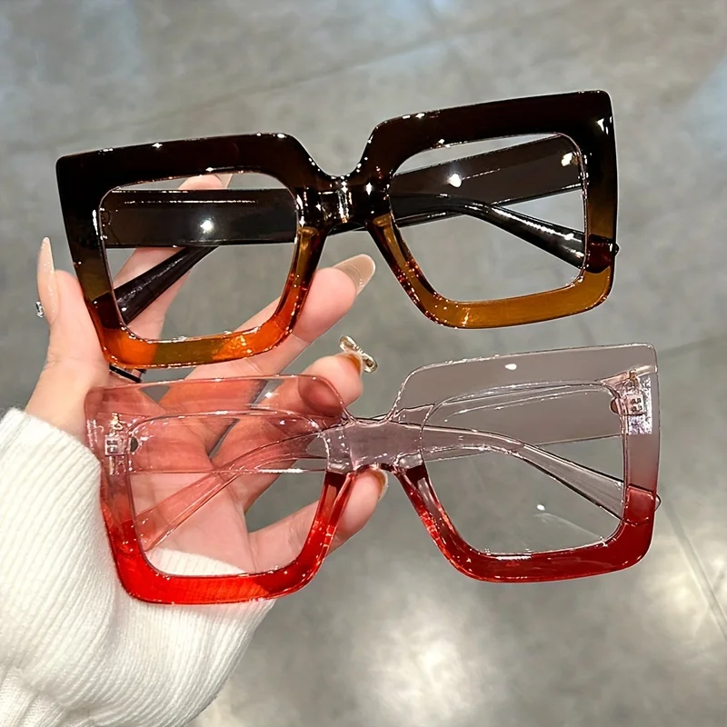 Large Square Frame Clear Lens Glasses Color Block Fashion Decorative Glasses Computer Spectacles For Women Men