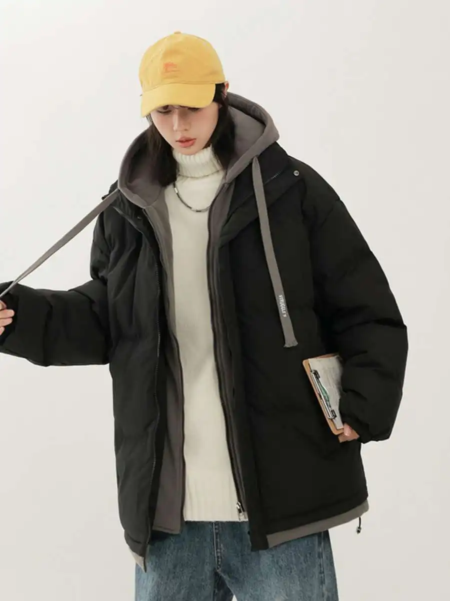 

New Sle Couple's Loose down Cotton Jaet Student Casual Hooded Coat Fruit een Color Thiened Winter Outerwear