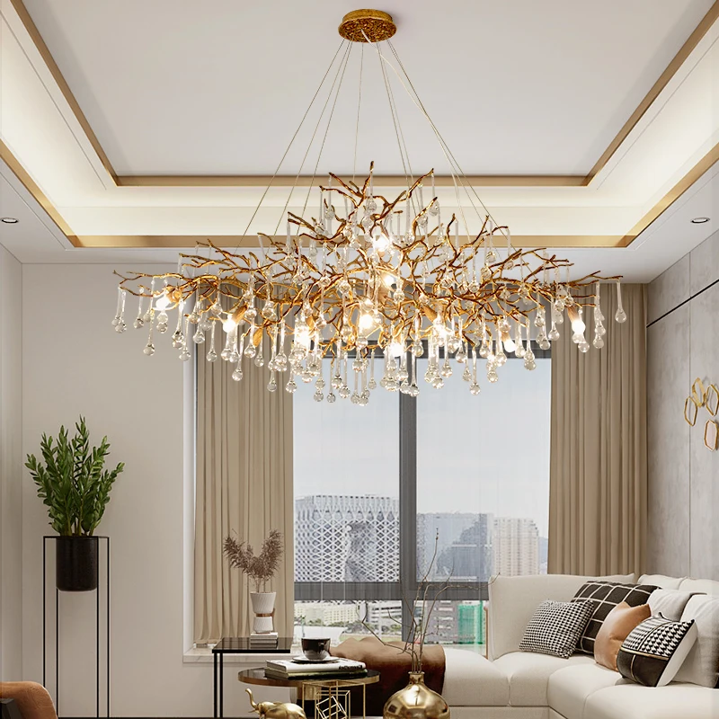 Villa Crystal Chandelier Living Room Crystal Lamp Tree Branch Postmodern Light Luxury Chandelier Lighting Included Lamp Shade