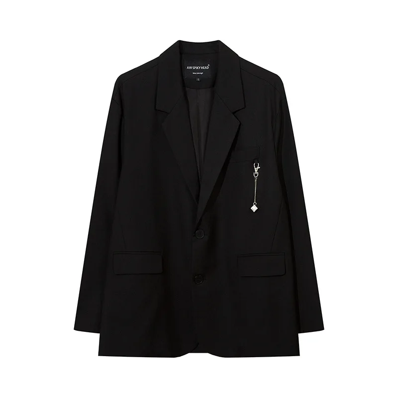 

Autumn Winter Mens Fashion Metal Trim Suit Jacket Trendy Brand Solid Color Handsome Hong Kong Style Business Blazer Coat