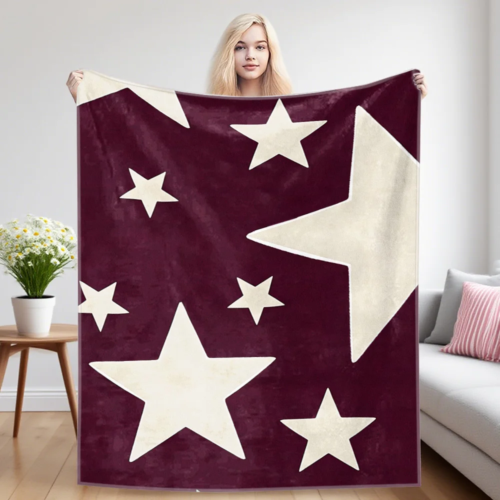 Burgundy Cream Stars Printed Blanket Suitable For Sofa Beds, Offices, Travel Camping Chairs, Warm Woolen Blankets