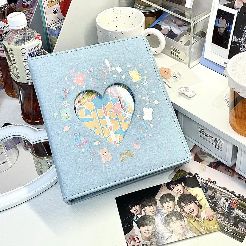 Yiwi 3 Ring A5 Photo Album with Pockets,Binder Heart Glitter Cover Pretty Notebook Card Book 4×6 10×15 Scrapbook