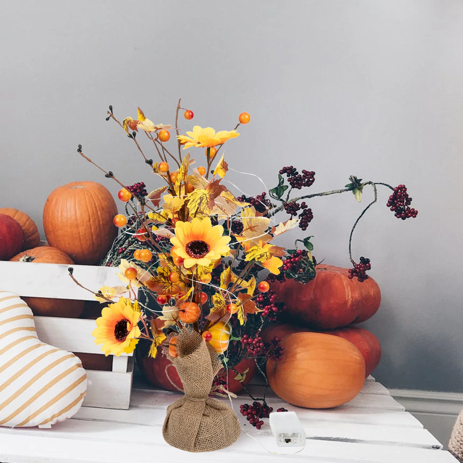 

Lighted Maple Tree Thanksgiving Indoor Decor Desktop LED Tree Lamp Fall Festival Light No Powered Lights