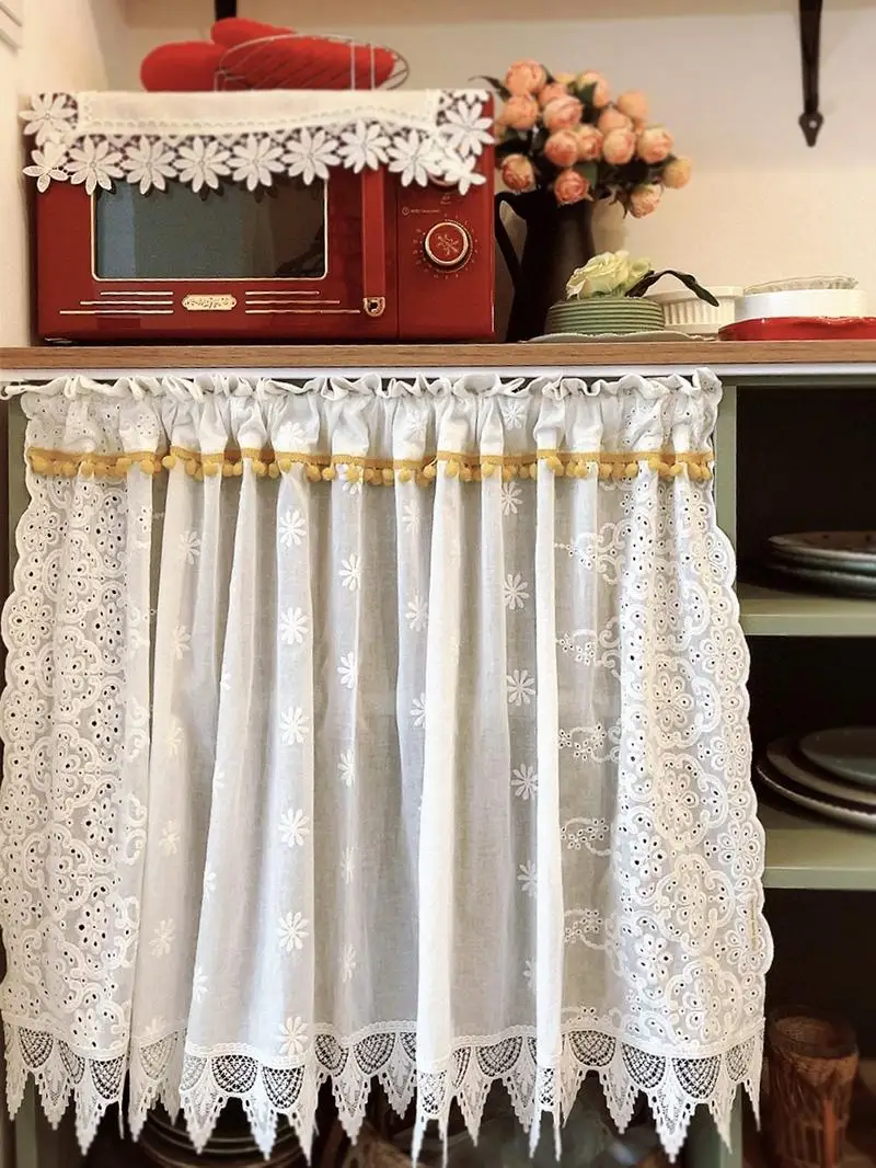 

Atmosphere Decoration American French Cotton Embroidered Short Curtains for Living dining room bedroom Coffee Cabinet Curtain