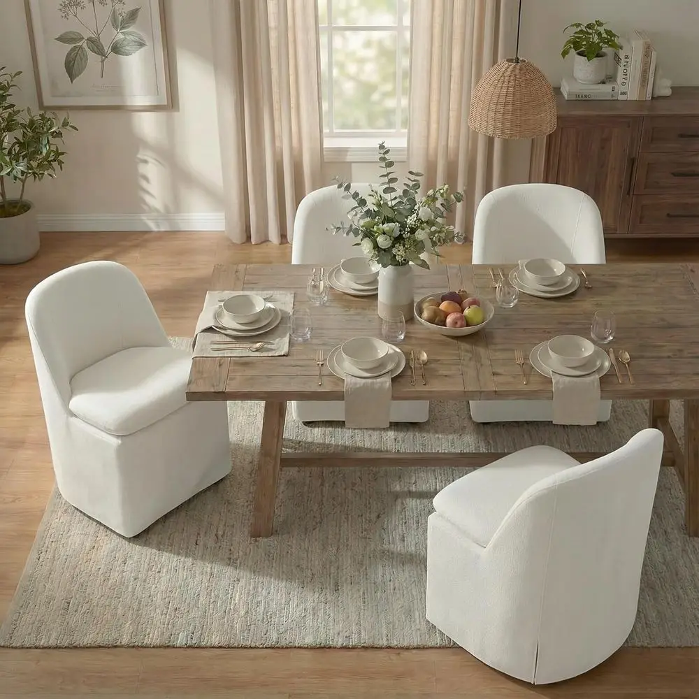 Upholstered Dining Chairs with Casters, Washale Cover ern Dining Room Chairs with Thick Cushion & Sturdy Metal e or Kitchen, Liv
