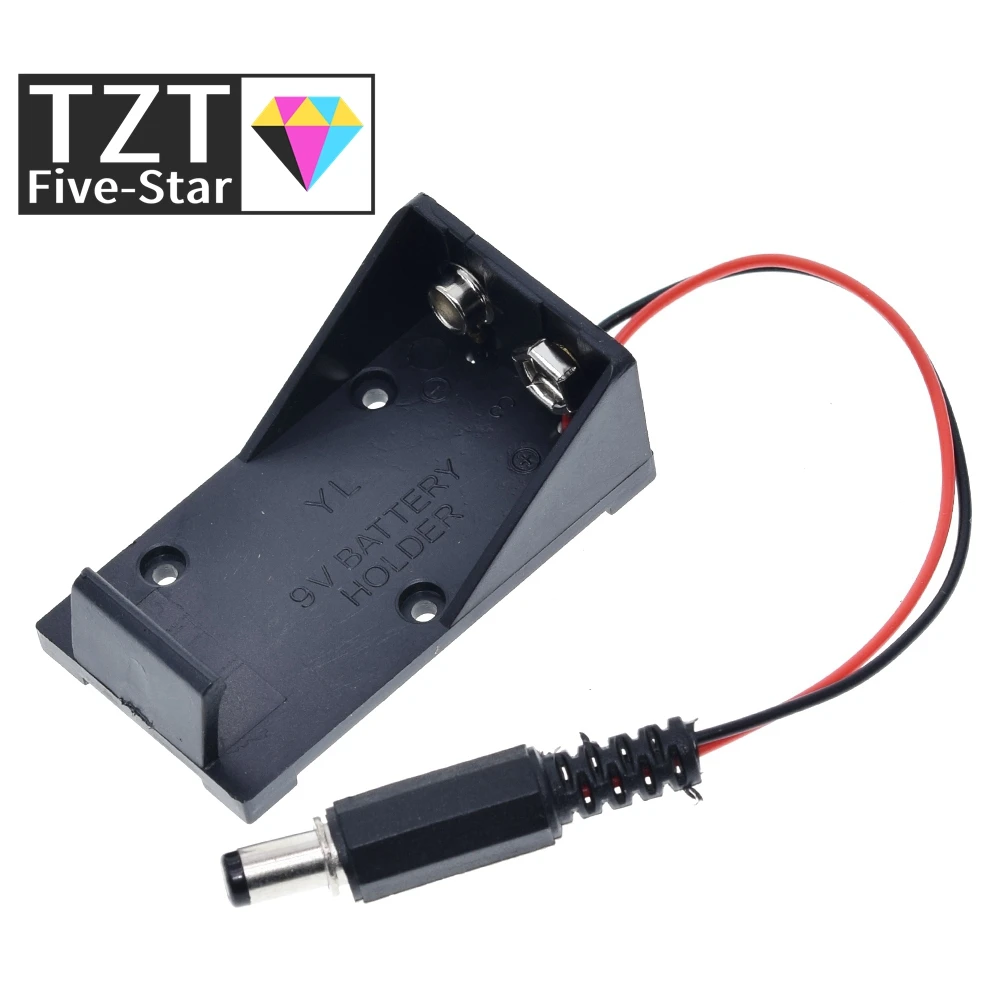 TZT 1/3PCS 9V Battery Holder Box Case Wire with Plug 5.5*2.1mm for Arduino AU