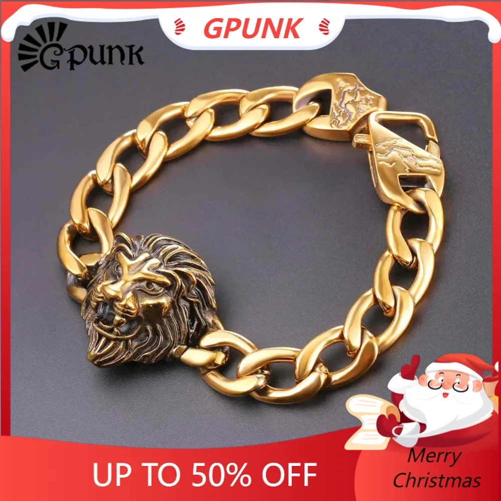 

Stainless Steel Lion Bracelet for Men Women Hand Chain Gold Black Color Cool Accessaries Chain Hot Sale Birthday Jewlery Gifts