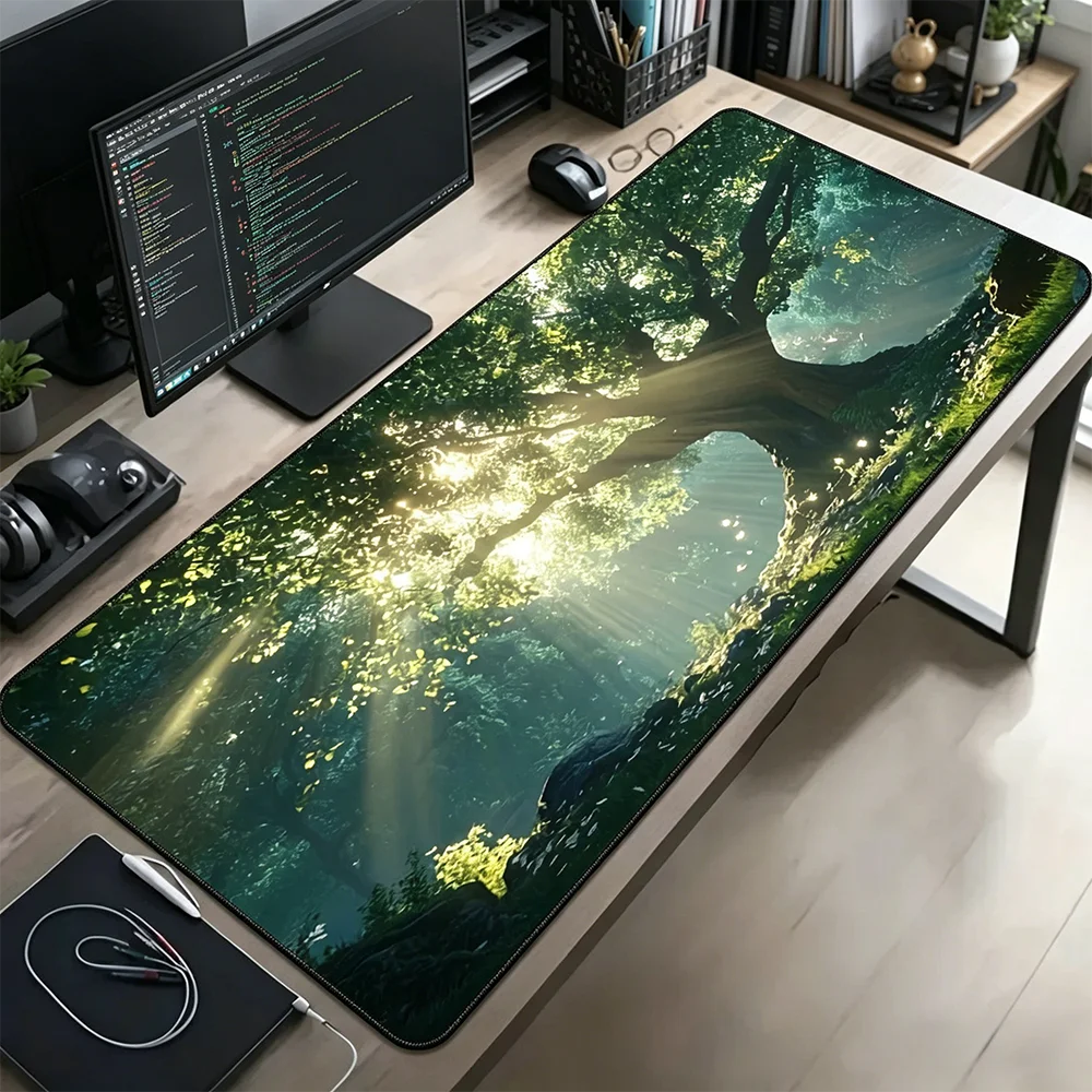 Large Gaming Mouse Pad Forest sunlight Big Tree Shadow Scenes Mousepad Anti-Slip Rubber XXL Deskmat Office Desk Accessories