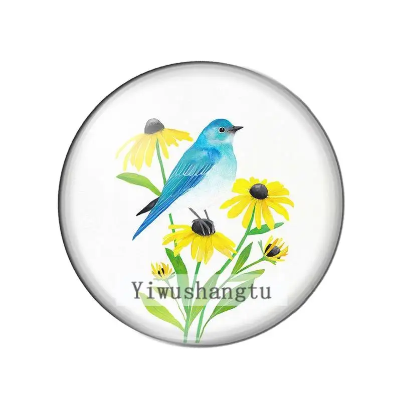 10pcs mixed flowers birds Color painting 10mm/12mm/18mm/20mm/25mm Round photo glass cabochon demo flat back Making findings