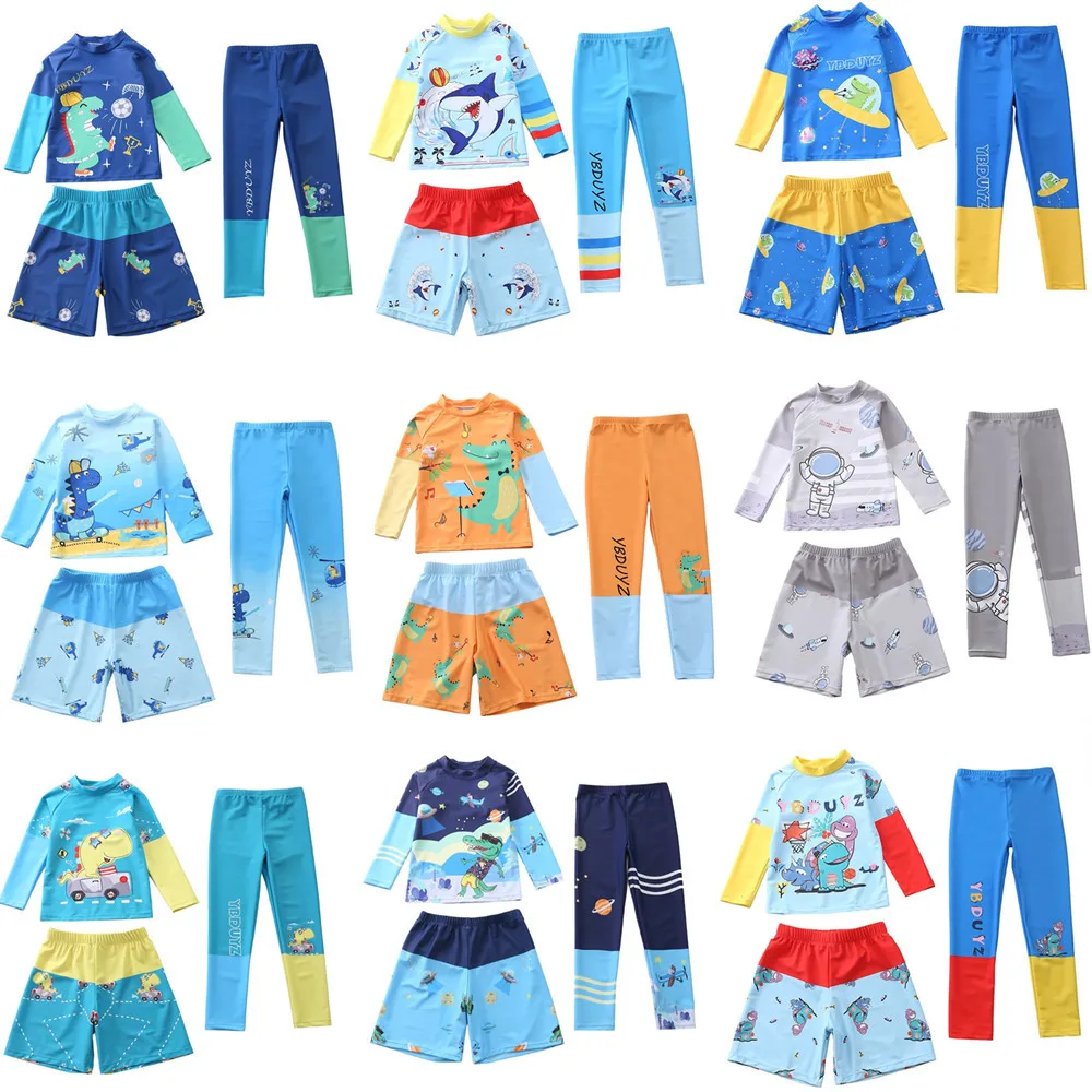 

HappyFlute New Cartoon Children's Male Five Quarter Pants Long Sleeve Sun Protection Surf Large Swimsuit