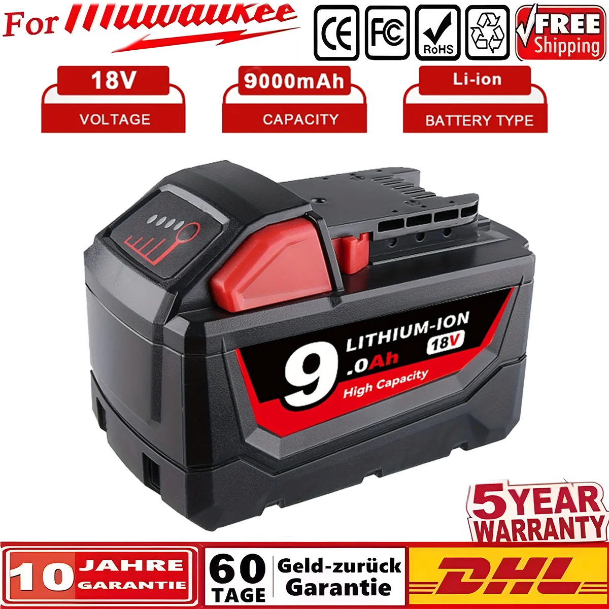 

New Upgraded 12.0Ah For Milwaukee M18 Power Tool Battery, Charger, BR, XC, 18V M18B5, 48-11-1860, 48-11-1850, 48-11-1815 2604-20
