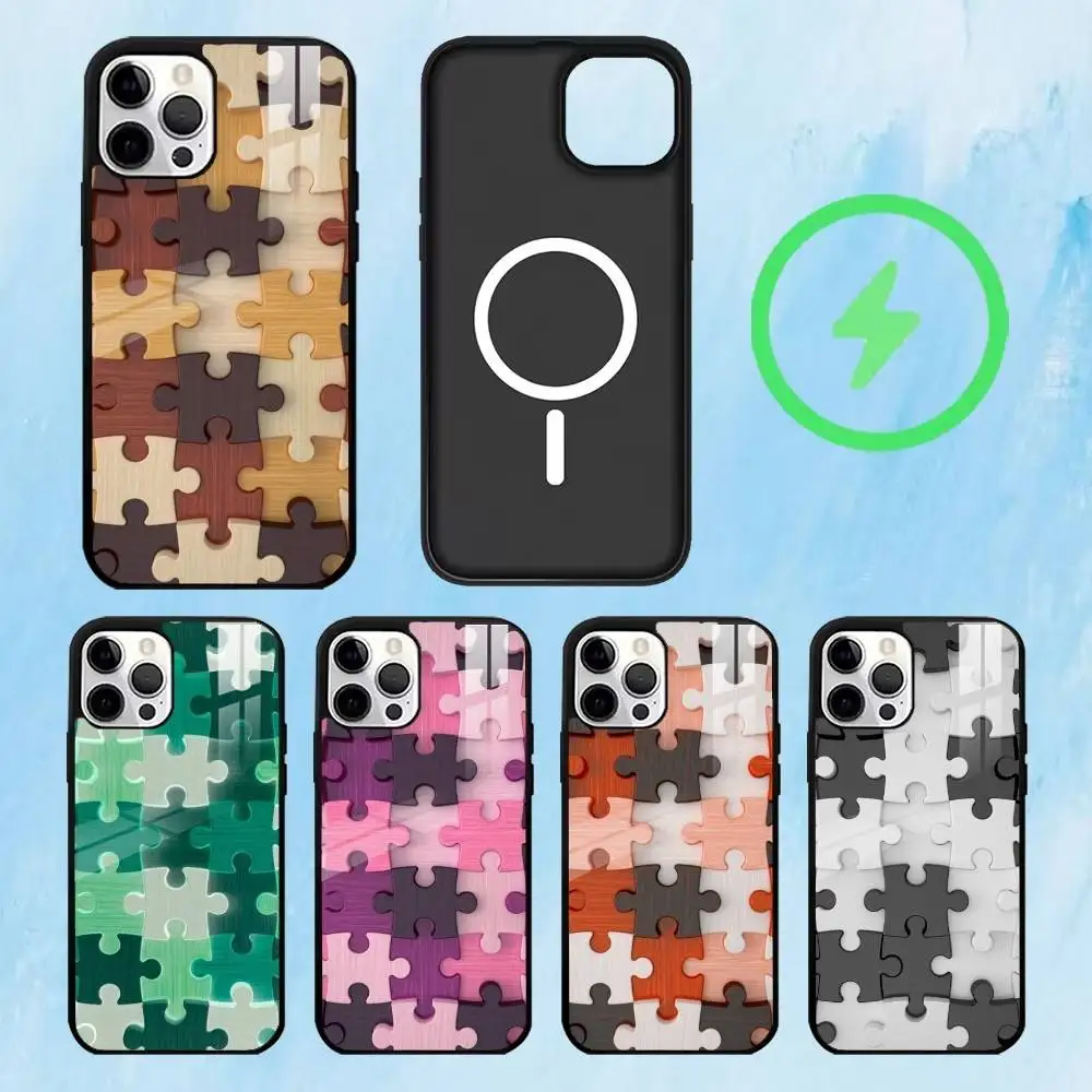 

P-Puzzle P-Pattern Phone Case For iPhone17,16,15,14,13,12,11 Plus,Pro Max Magnetic For Magsafe Wireless Charging