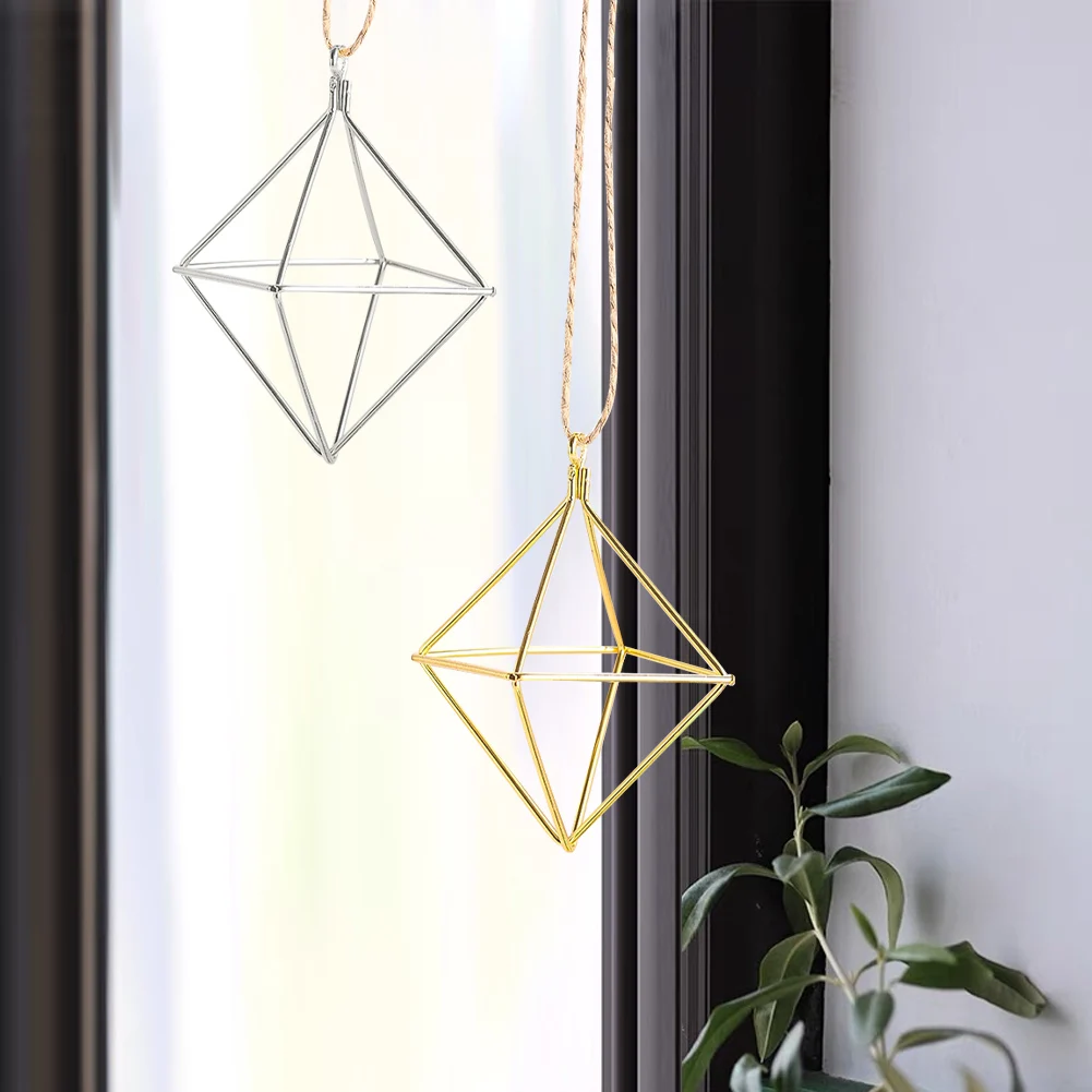 Geometric Cage Hanging Ornament Gold Silver Metal Wire Decoration for Home Party Wedding DIY Creative Hanging Decor Accessories