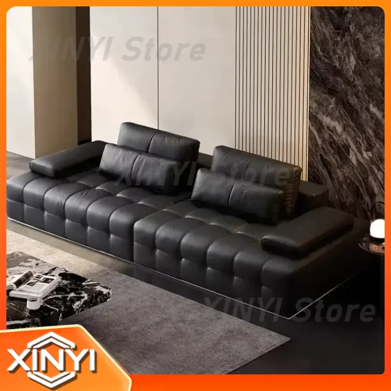 Modern Luxury 3 Seats Italian Minimalist Living Room Sofa for L Shaped Retro Lawrence Big Black Cow Leather Sofa for Small