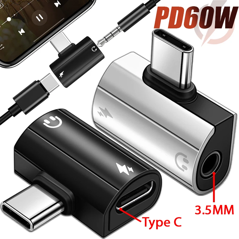 PD60W Quick Charger Type-C To 3.5mm Jack Converter USB C Charging Extension Earphone Audio Adapter Wire Cord Aux Cable Connector