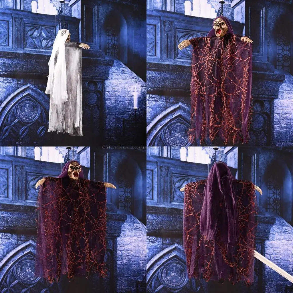 

Halloween Voice Control Hanging Witch Hooded Creepy Robe, Haunted Prop Horror Club Halloween Decorations