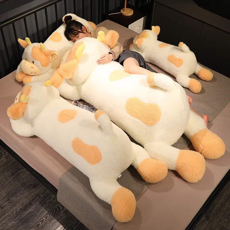 90cm/110cm Lovely Milk Cow Plush Toys Cartoon Stuffed Animal Cattle Dolls Sleeping Pillow For Baby Girls Birthday Gifts