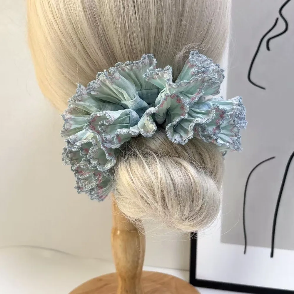 أزياء مطاطا منقوشة Scrunchies متعدد الطبقات الكورية نمط كبير الدانتيل الشعر التعادل القماش ذيل حصان حامل مبالغ فيها الشعر الدائري يوميا #1
