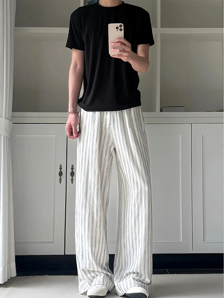 Casual Drawstring Bubble Texture Pants Men Women Breathable Cool Feeling Spring Summer Versatile Fashionable Straight Leg Pants