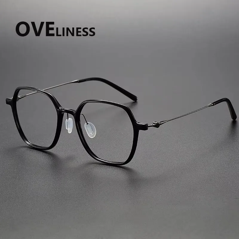 

Ацетатная титановая оправа для очков, мужская брендовая дизайнерская винтажная квадратная оправа для очков в стиле ретро, женские очки, японские очки