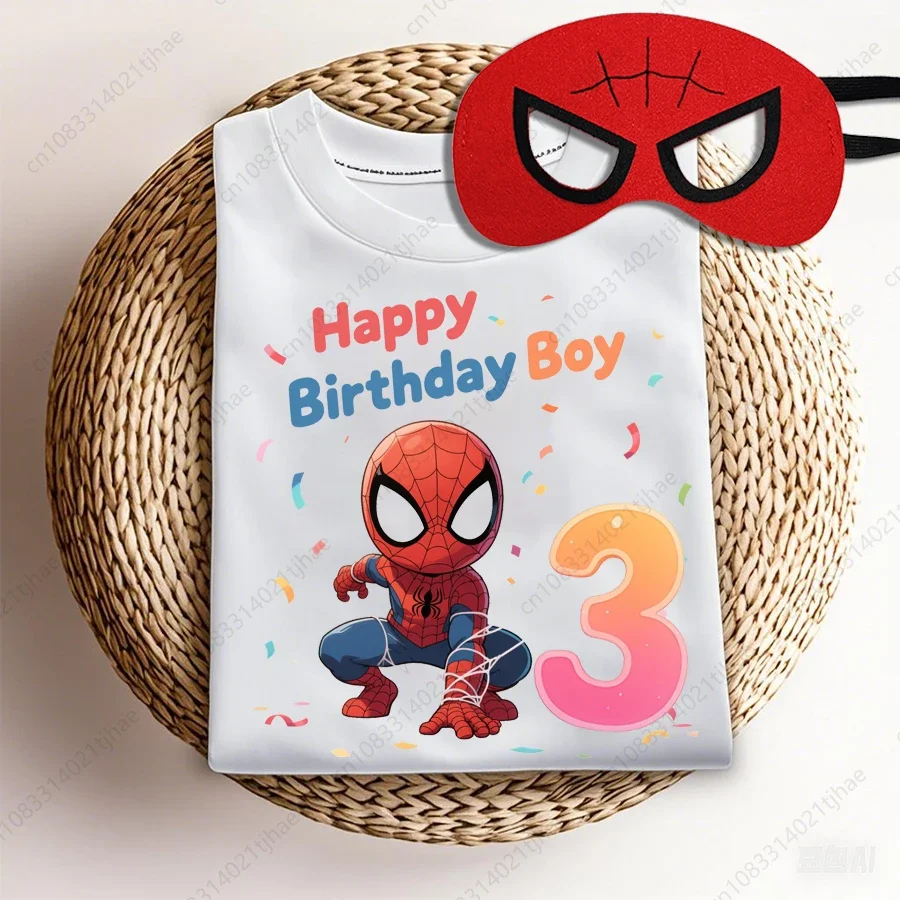 

Spiderman Superhero 1-9 Boys Birthday Party Tshirts for Kids T-Shirt Tees Babys T Shirt with Clothes Children Fashion Tops
