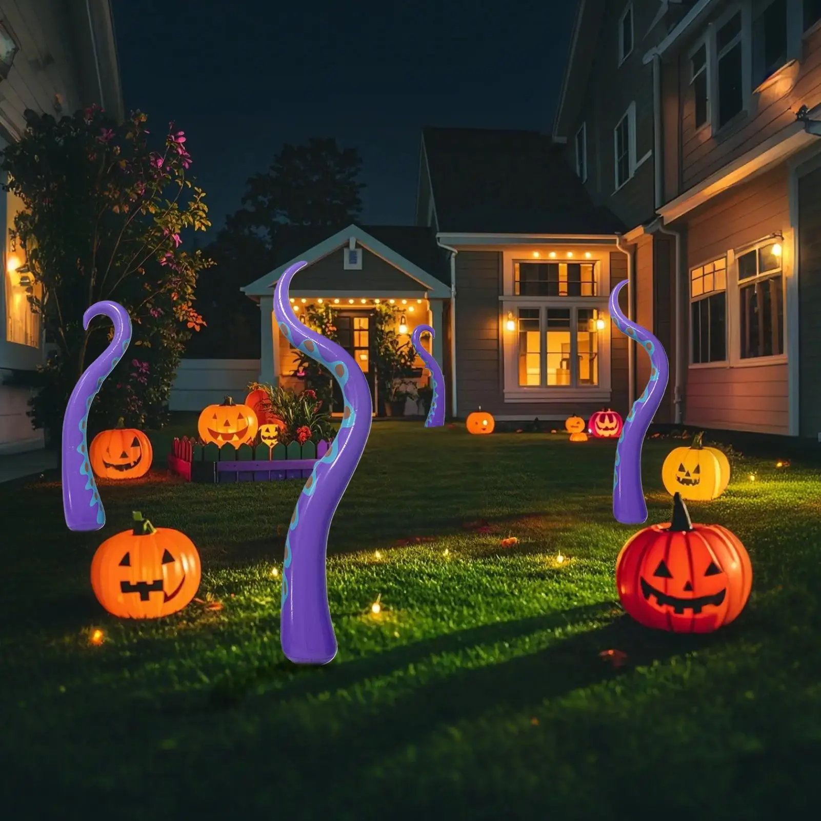 

Halloween Inflating Decoration Halloween Inflatable Decorations For Outdoors 4 Pieces 3D Octopus Tentacle Ornaments For Driveway