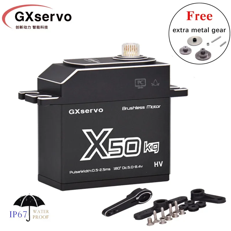 50KG Servo Brushless Programmable Large Torque Servo Waterproof High Voltage Full Metal Gear Motor For 1/8 1/10 RC Car Boat
