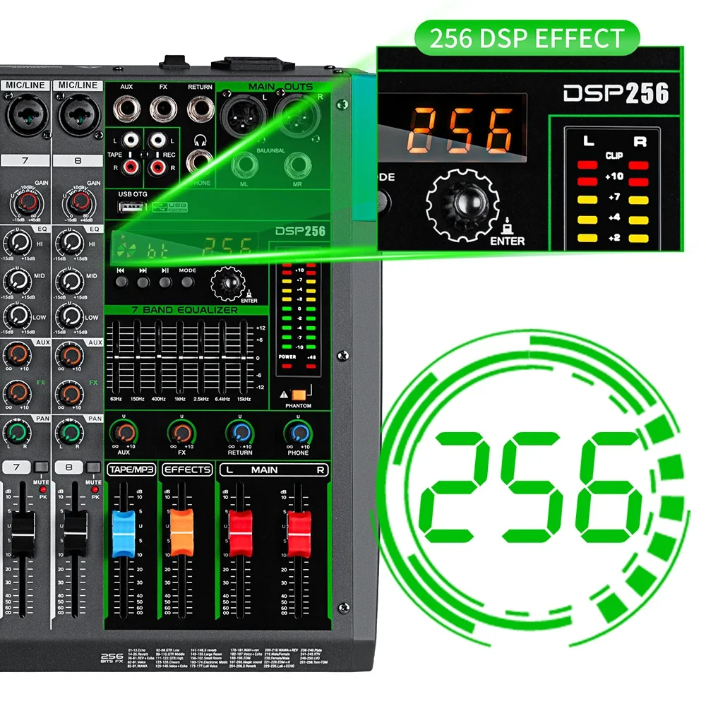 2026 OEM PA8 USB Connection Built-in 256 Reverb Effect 8 Channels Audio Mixer Console