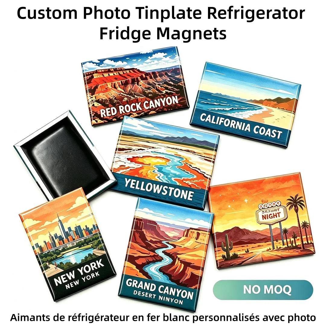 Custom High-Quality Rectangle Tinplate Fridge Magnets Creative Personality OEM Custom Photo Tinplate Refrigerator Fridge Magnets